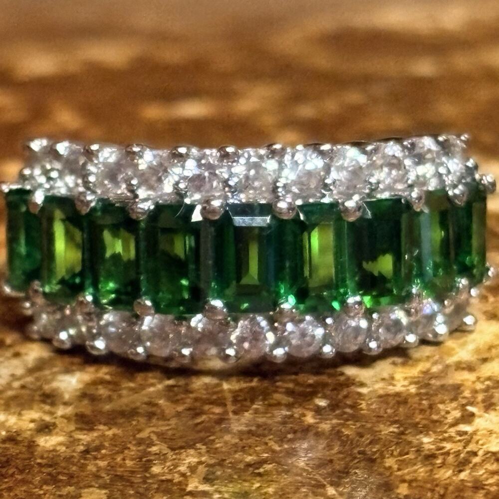 Sterling Silver, Chrome Diopside and White Zircon Ring Size 9 by STS